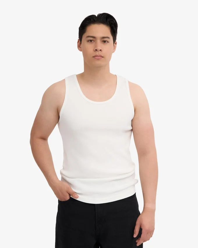 Camiseta de tirantes orgánica de canalé - Blanco óptico
