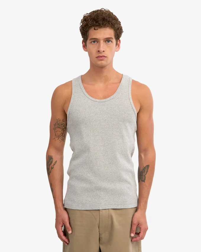 Camiseta de tirantes orgánica de canalé - Gris jaspeado