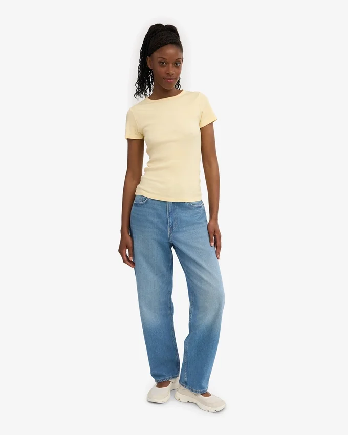 Camiseta orgánica con textura acanalada - Amarillo suave