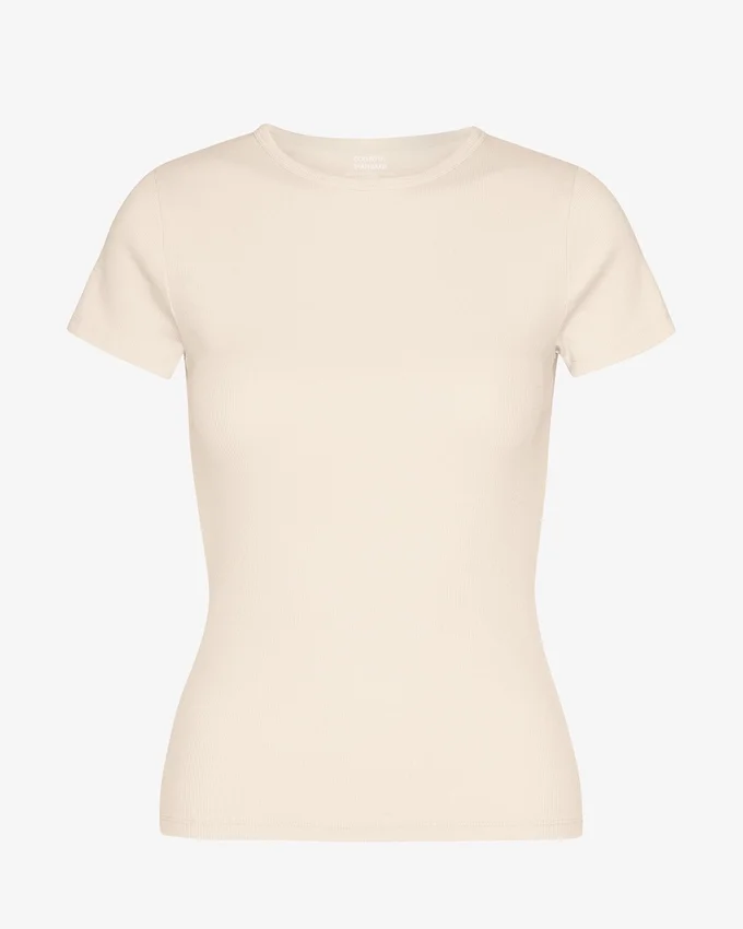 Camiseta orgánica con textura acanalada - Blanco marfil