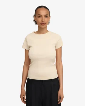 Camiseta orgánica con textura acanalada – Blanco marfil