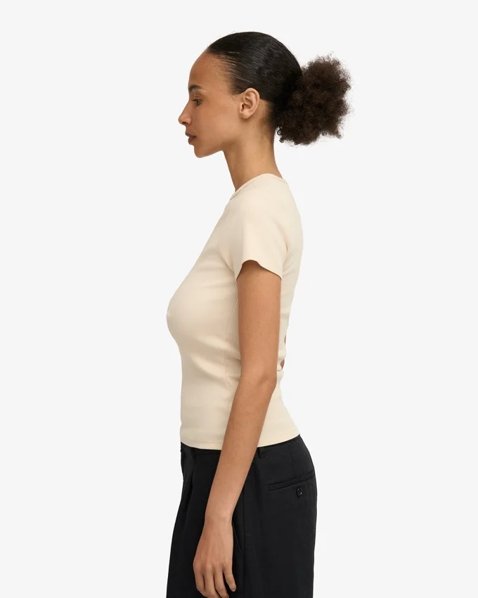 Camiseta orgánica con textura acanalada - Blanco marfil