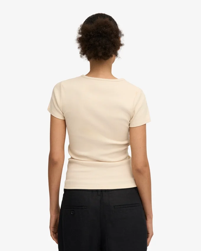 Camiseta orgánica con textura acanalada - Blanco marfil