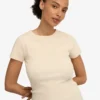 Camiseta orgánica con textura acanalada - Blanco marfil