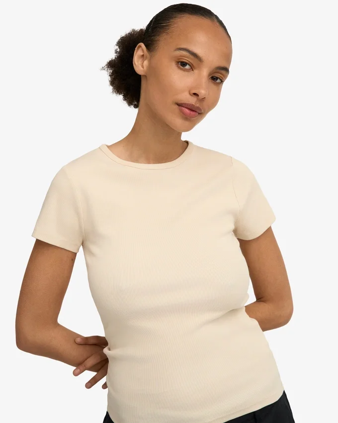 Camiseta orgánica con textura acanalada - Blanco marfil
