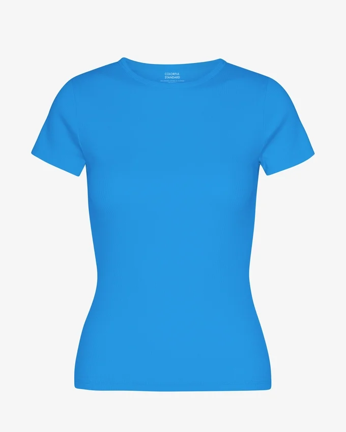 Camiseta orgánica de canalé - Azul Pacífico