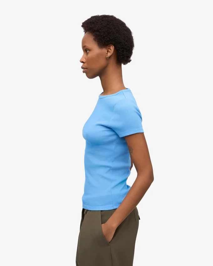 Camiseta orgánica de canalé - Azul Pacífico