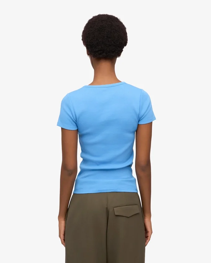 Camiseta orgánica de canalé - Azul Pacífico