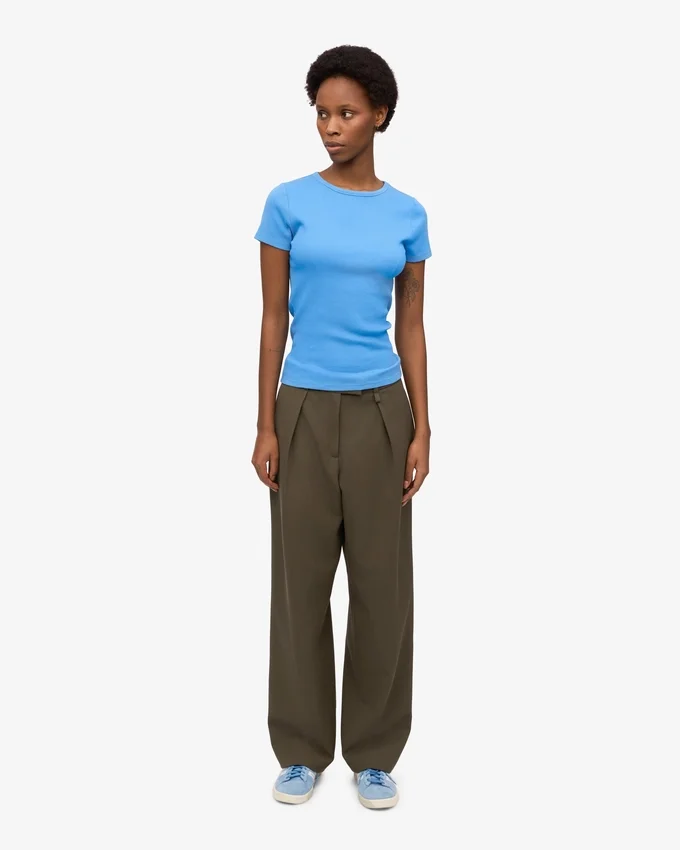 Camiseta orgánica de canalé - Azul Pacífico