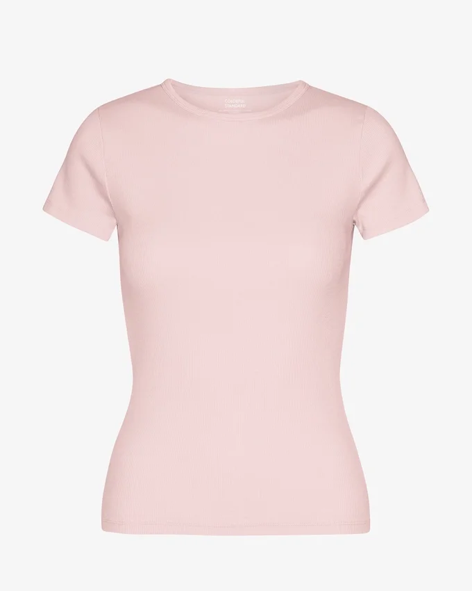 Camiseta orgánica de canalé - Rosa descolorido