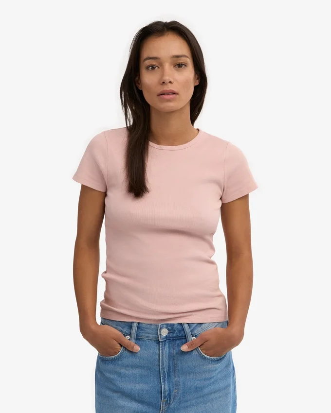 Camiseta orgánica de canalé - Rosa descolorido