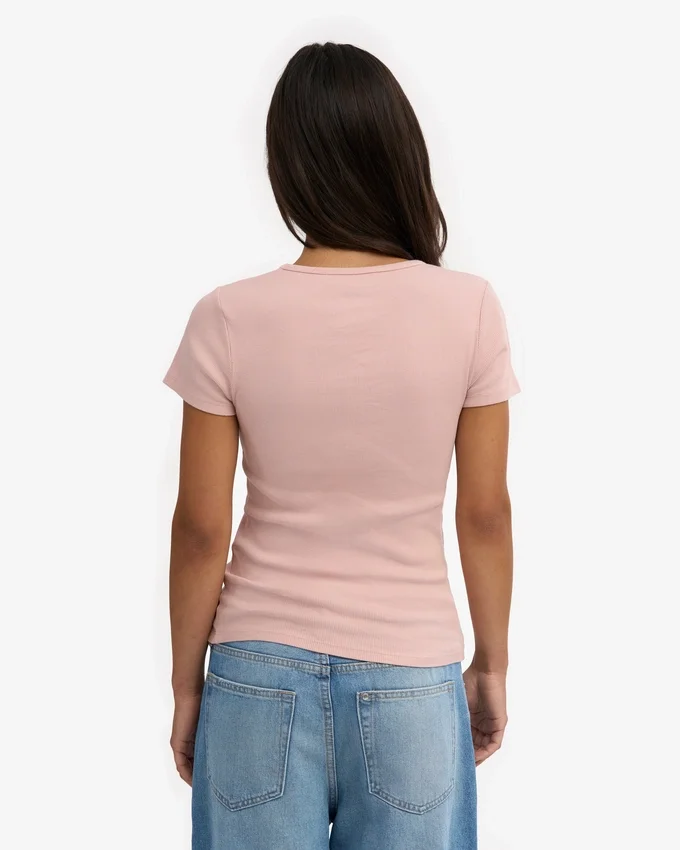 Camiseta orgánica de canalé - Rosa descolorido
