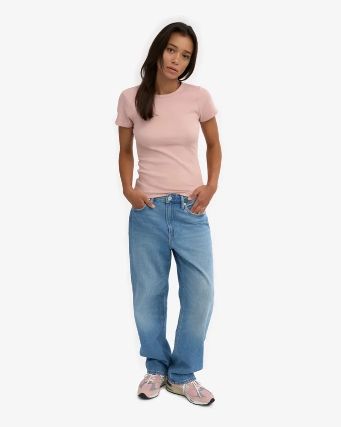 Camiseta orgánica de canalé - Rosa descolorido