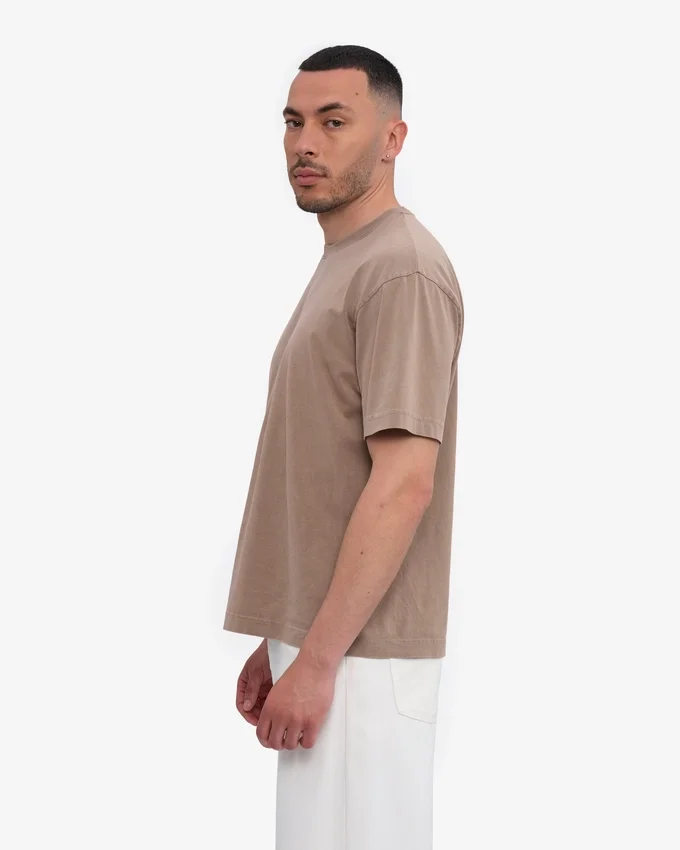 Camiseta orgánica de corte holgado - Caqui descolorido