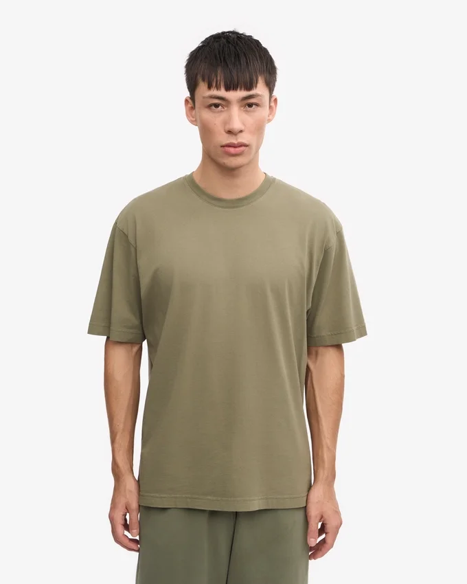 Camiseta orgánica de corte holgado - Oliva polvoriento
