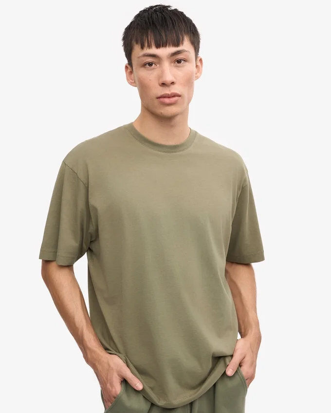 Camiseta orgánica de corte holgado - Oliva polvoriento