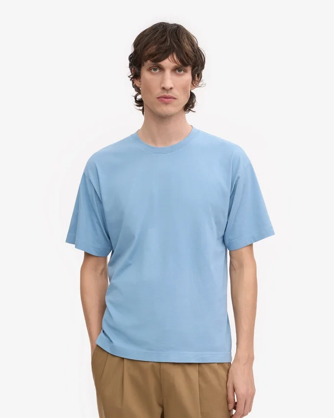 Camiseta orgánica de corte oversize - Azul mar