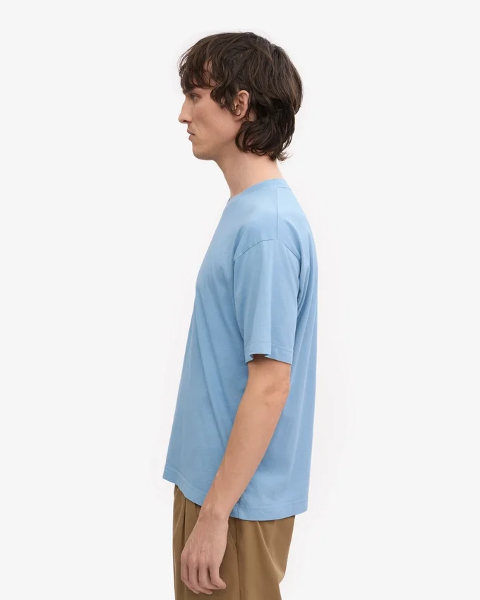Camiseta orgánica de corte oversize - Azul mar
