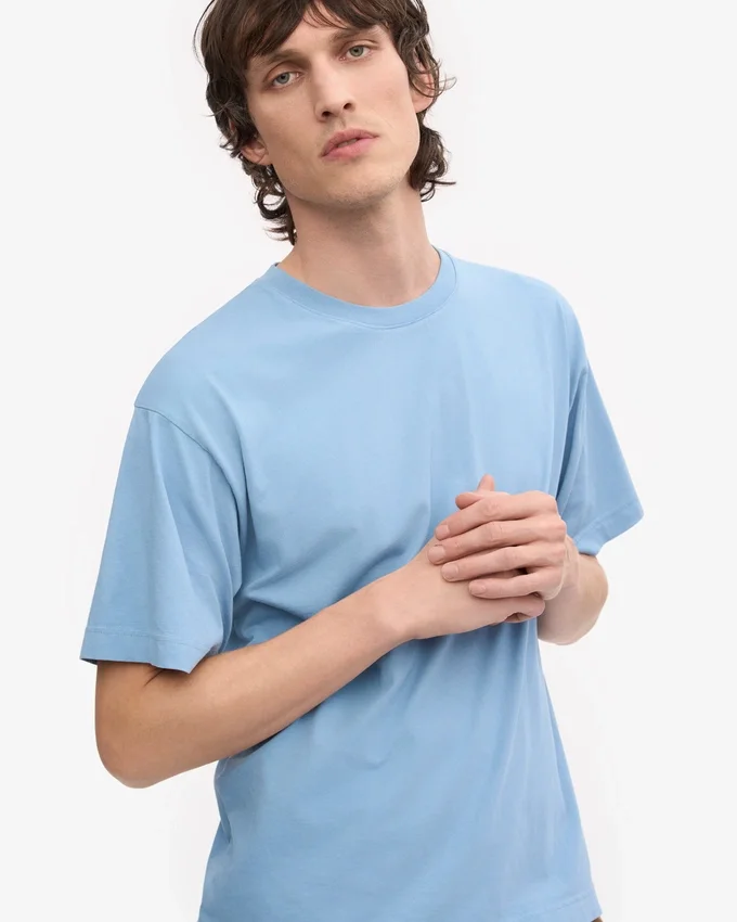 Camiseta orgánica de corte oversize - Azul mar