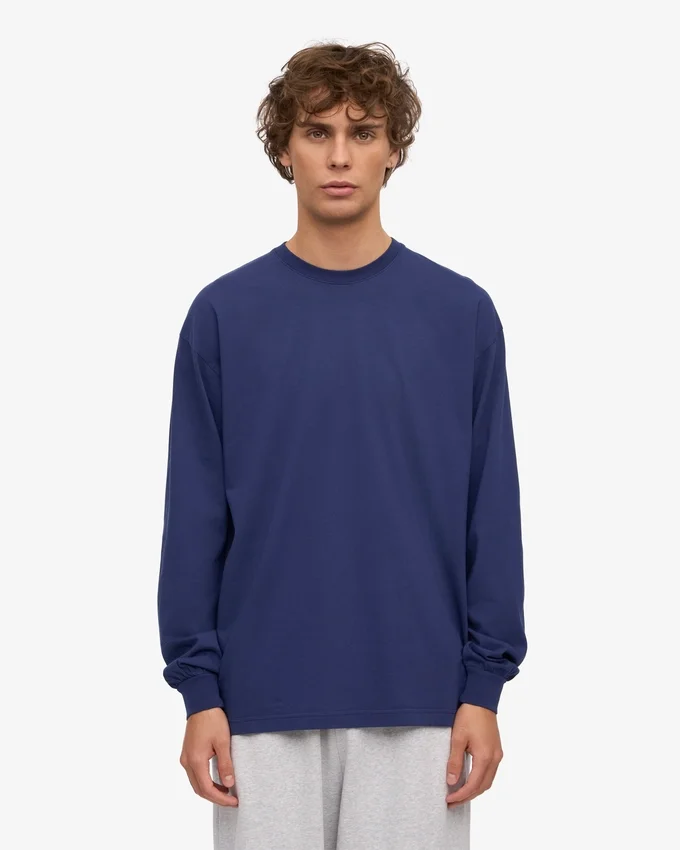 Camiseta orgánica de manga larga oversize - Azul marino