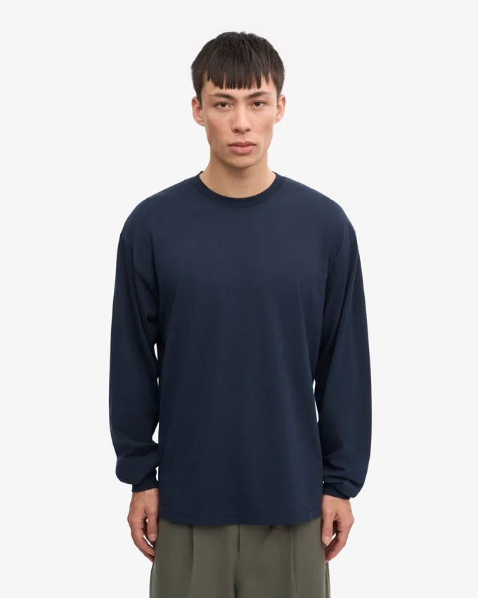 Camiseta orgánica de manga larga oversize - Azul marino