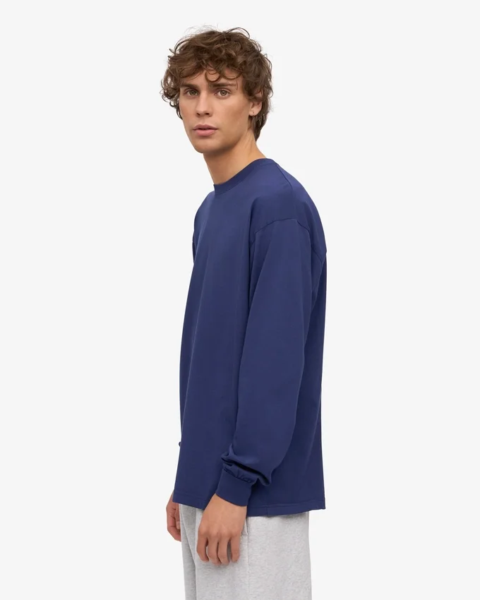 Camiseta orgánica de manga larga oversize - Azul marino