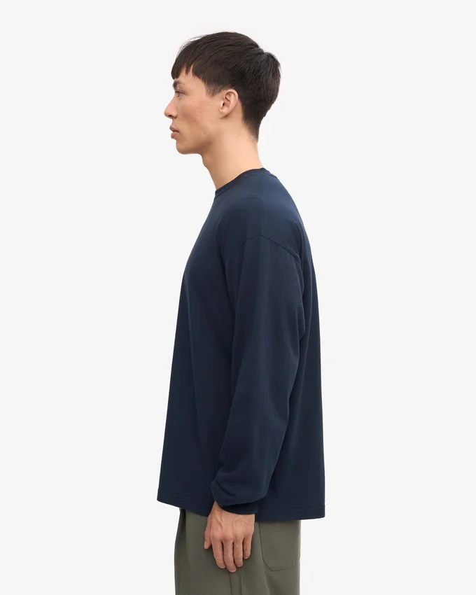 Camiseta orgánica de manga larga oversize - Azul marino