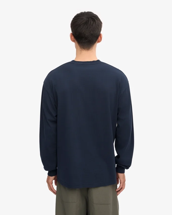 Camiseta orgánica de manga larga oversize - Azul marino