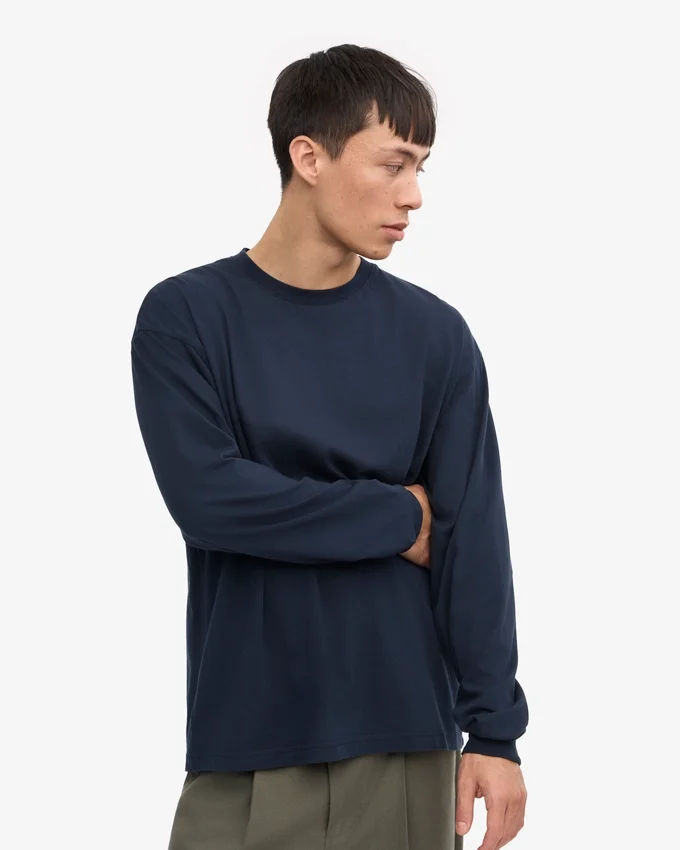 Camiseta orgánica de manga larga oversize - Azul marino