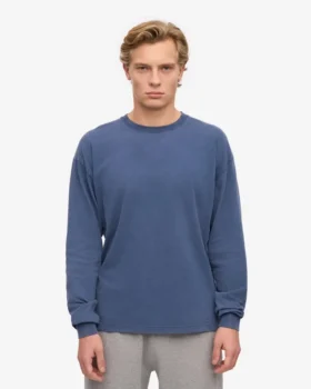 Camiseta orgánica de manga larga oversize – Azul Neptuno