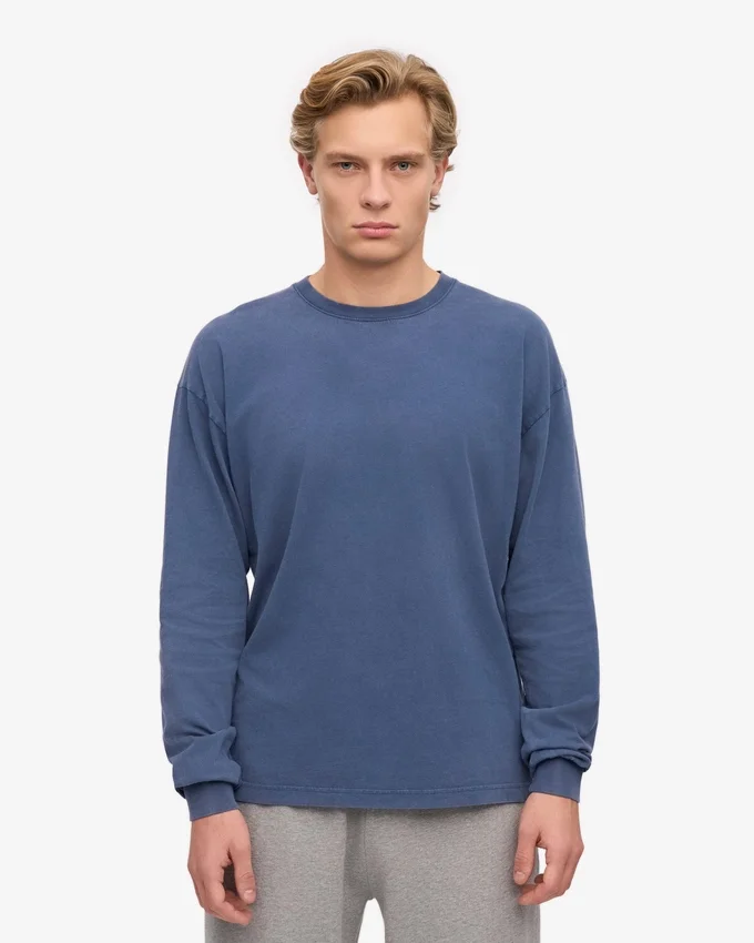 Camiseta orgánica de manga larga oversize - Azul Neptuno