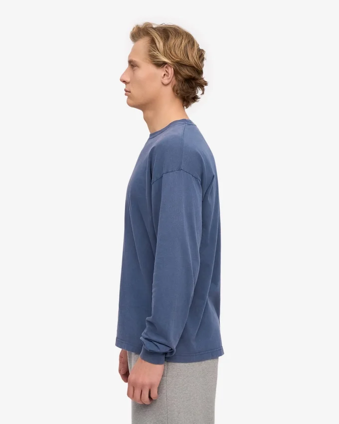 Camiseta orgánica de manga larga oversize - Azul Neptuno