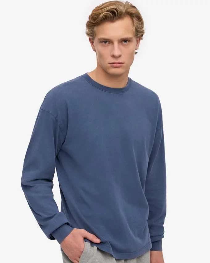 Camiseta orgánica de manga larga oversize - Azul Neptuno