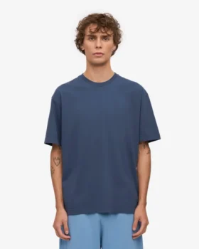 Camiseta orgánica de manga larga oversize – Azul petróleo