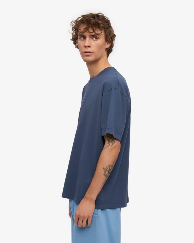 Camiseta orgánica de manga larga oversize - Azul petróleo