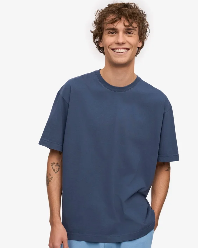 Camiseta orgánica de manga larga oversize - Azul petróleo