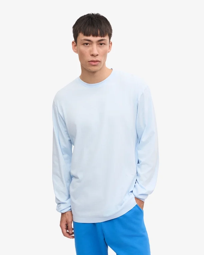 Camiseta orgánica de manga larga oversize - Azul polar