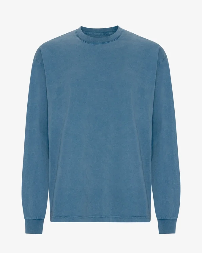 Camiseta orgánica de manga larga oversize - Índigo descolorido