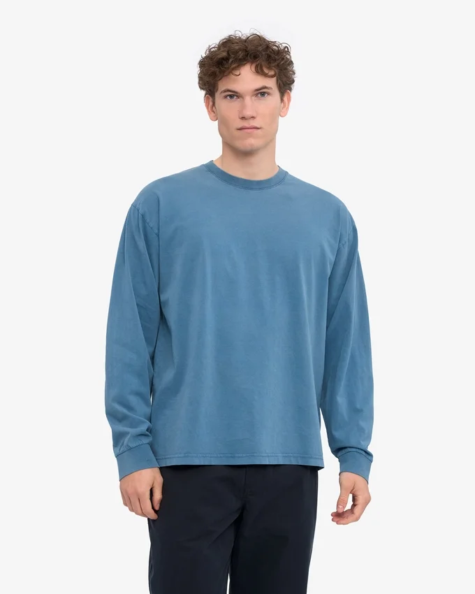 Camiseta orgánica de manga larga oversize - Índigo descolorido