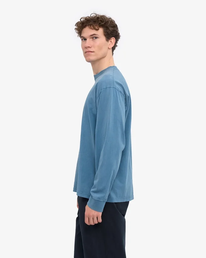 Camiseta orgánica de manga larga oversize - Índigo descolorido