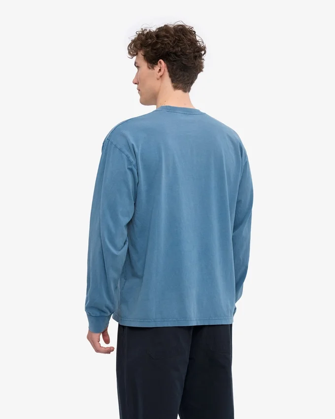 Camiseta orgánica de manga larga oversize - Índigo descolorido