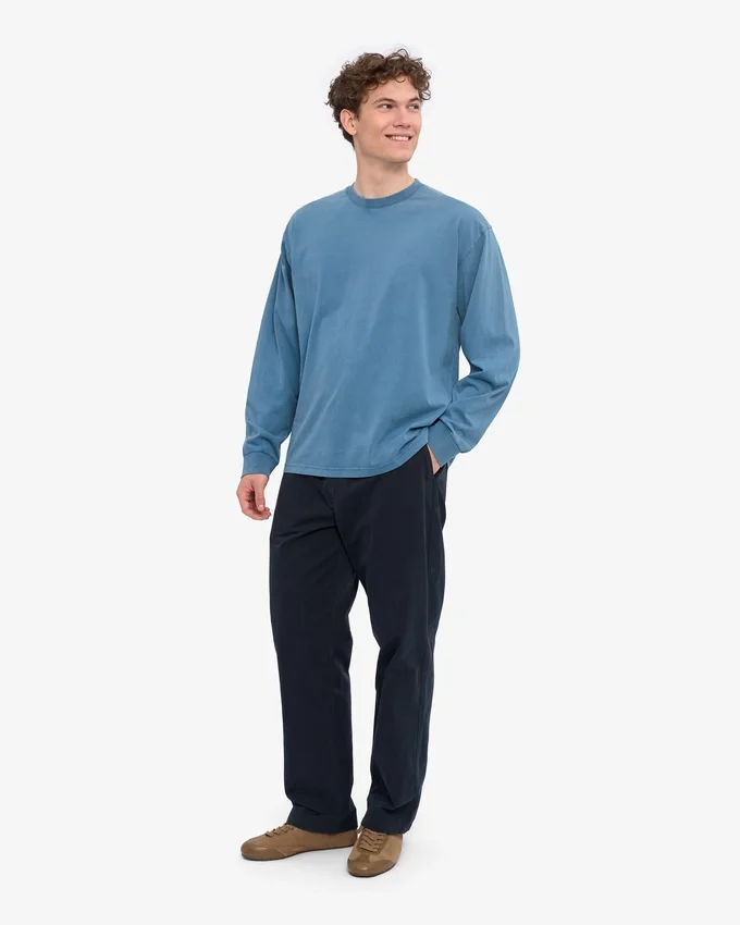 Camiseta orgánica de manga larga oversize - Índigo descolorido