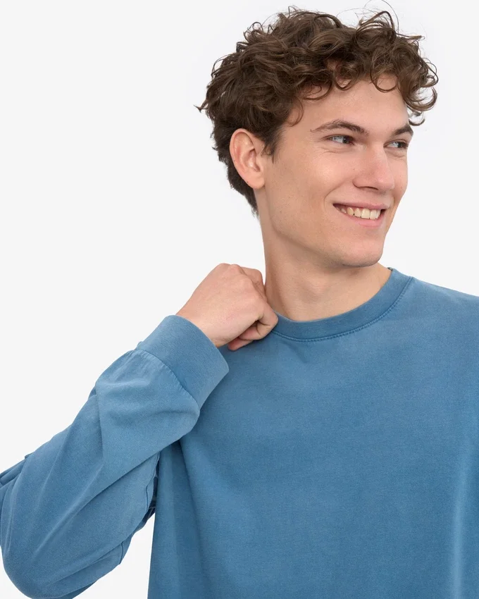 Camiseta orgánica de manga larga oversize - Índigo descolorido