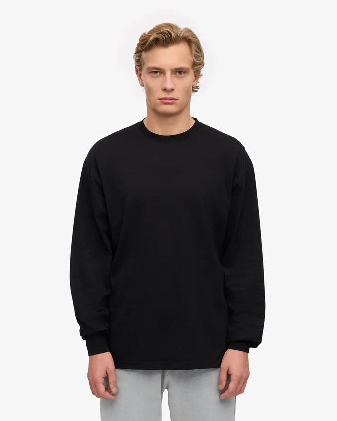 Camiseta orgánica de manga larga oversize - Negro intenso