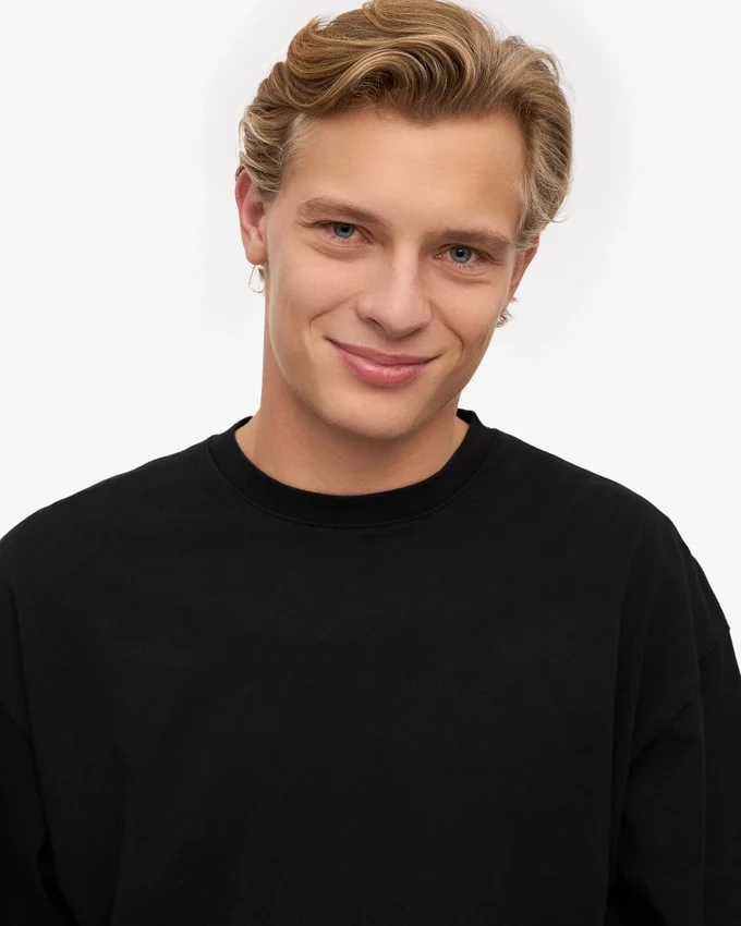 Camiseta orgánica de manga larga oversize - Negro intenso