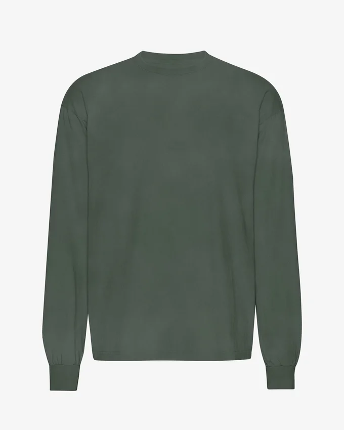 Camiseta orgánica de manga larga oversize - Verde bosque nocturno