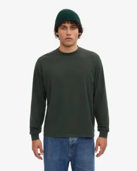 Camiseta orgánica de manga larga oversize – Verde bosque nocturno