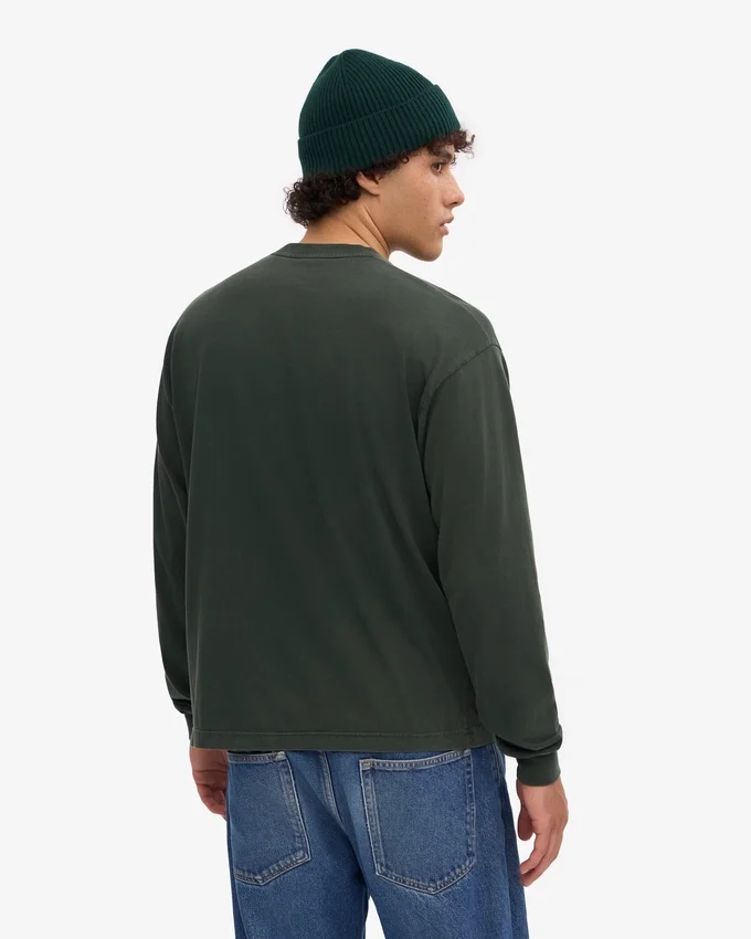 Camiseta orgánica de manga larga oversize - Verde bosque nocturno
