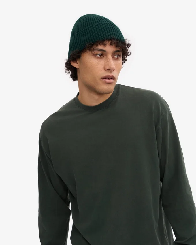 Camiseta orgánica de manga larga oversize - Verde bosque nocturno
