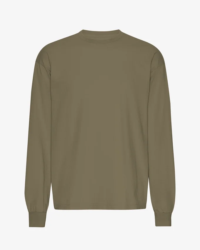 Camiseta orgánica de manga larga oversize - Verde oliva polvoriento